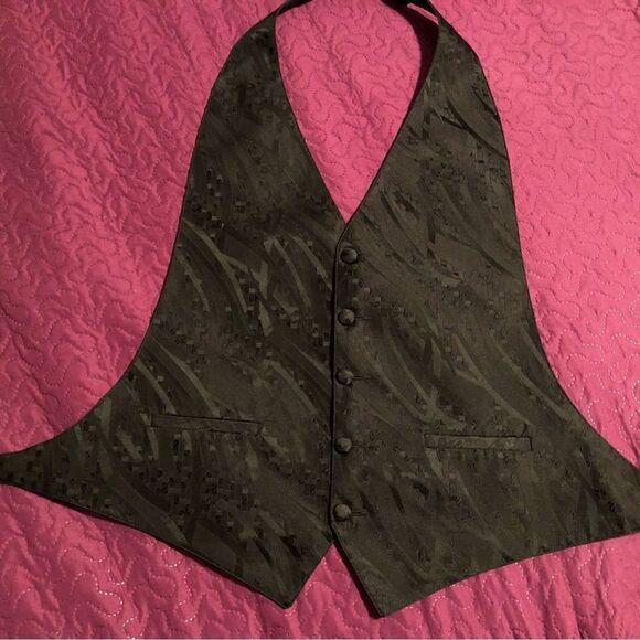 Tux beautiful black pattern vest S/M adjustable at neck and back - Picture 1 of 3